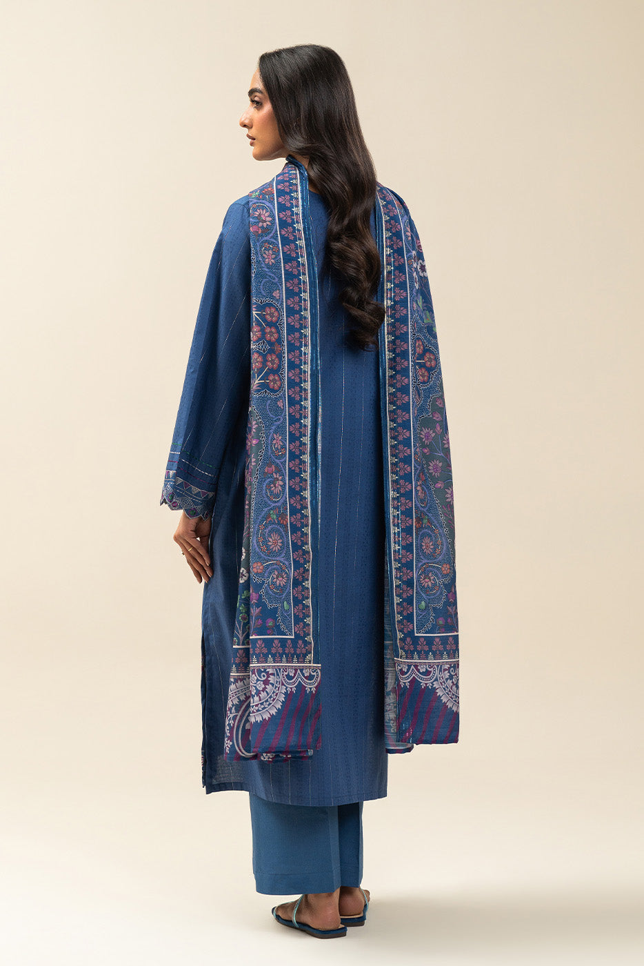 3 PIECE EMBROIDERED  TEXTURED LAWN SUIT-FLORAL TOPAZ (UNSTITCHED)