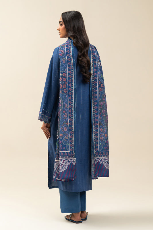 3 PIECE EMBROIDERED  TEXTURED LAWN SUIT-FLORAL TOPAZ (UNSTITCHED)