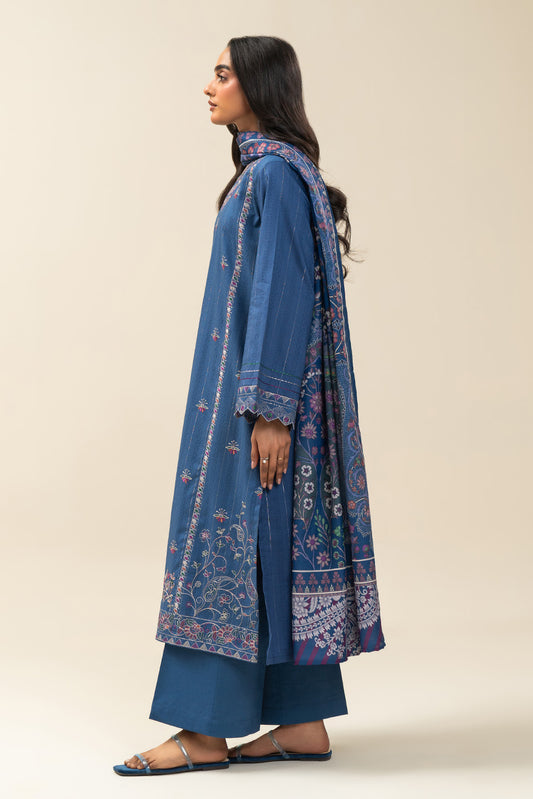 3 PIECE EMBROIDERED  TEXTURED LAWN SUIT-FLORAL TOPAZ (UNSTITCHED)
