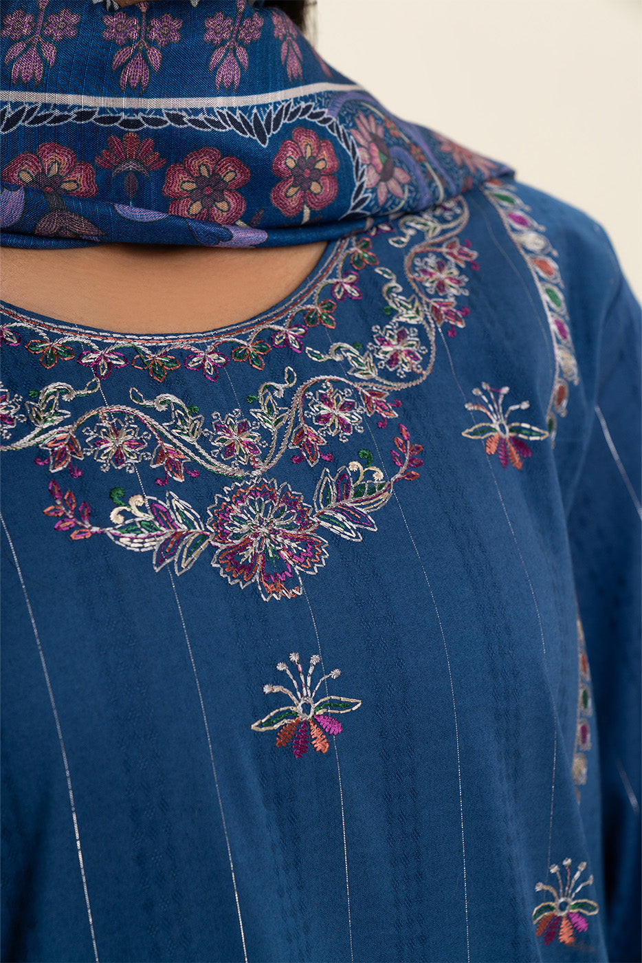 3 PIECE EMBROIDERED  TEXTURED LAWN SUIT-FLORAL TOPAZ (UNSTITCHED)