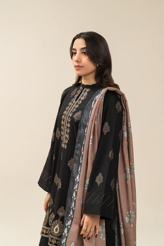 3 PIECE EMBROIDERED JACQUARD SUIT-ANTIQUE BRONZE (UNSTITCHED)