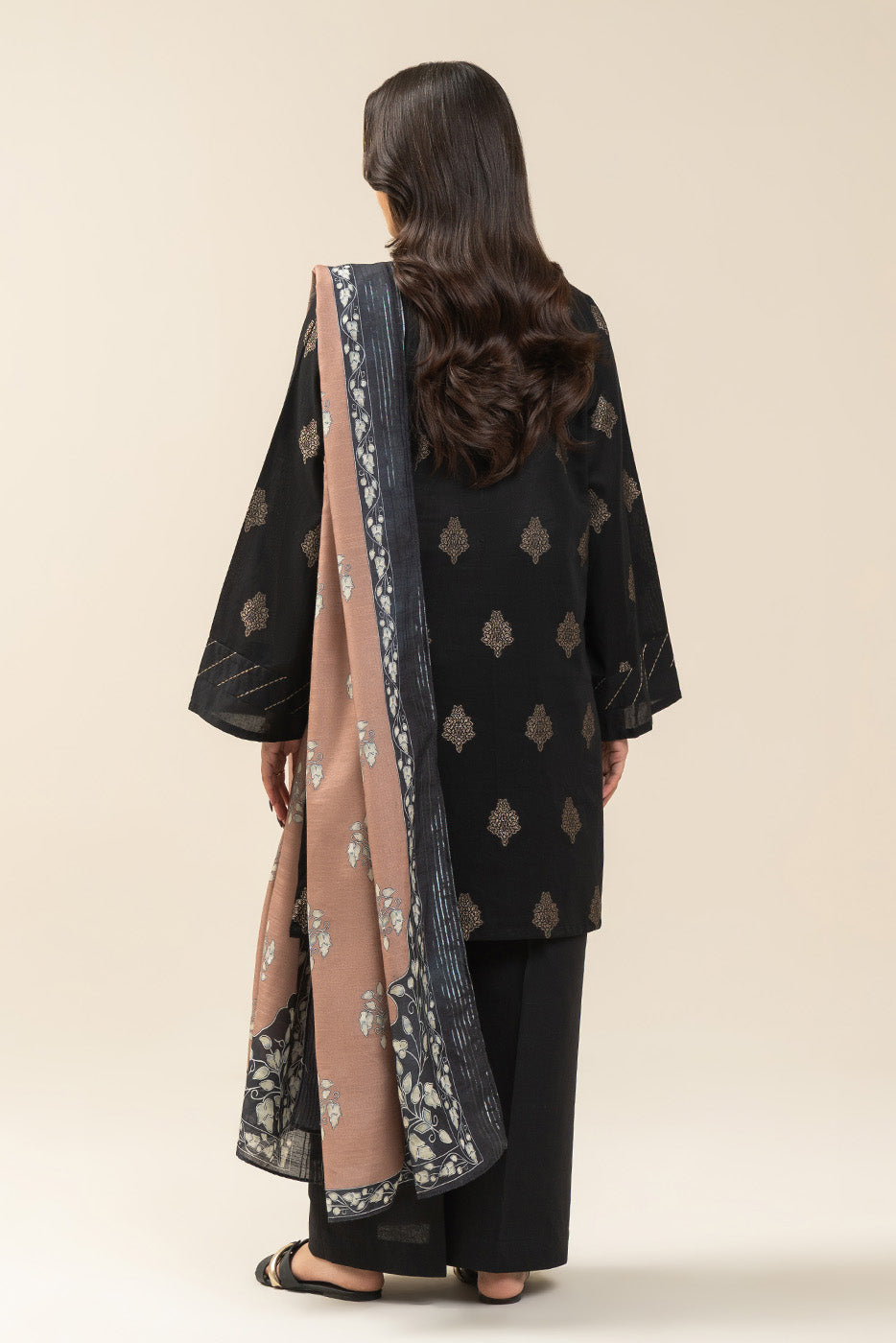 3 PIECE EMBROIDERED JACQUARD SUIT-ANTIQUE BRONZE (UNSTITCHED)