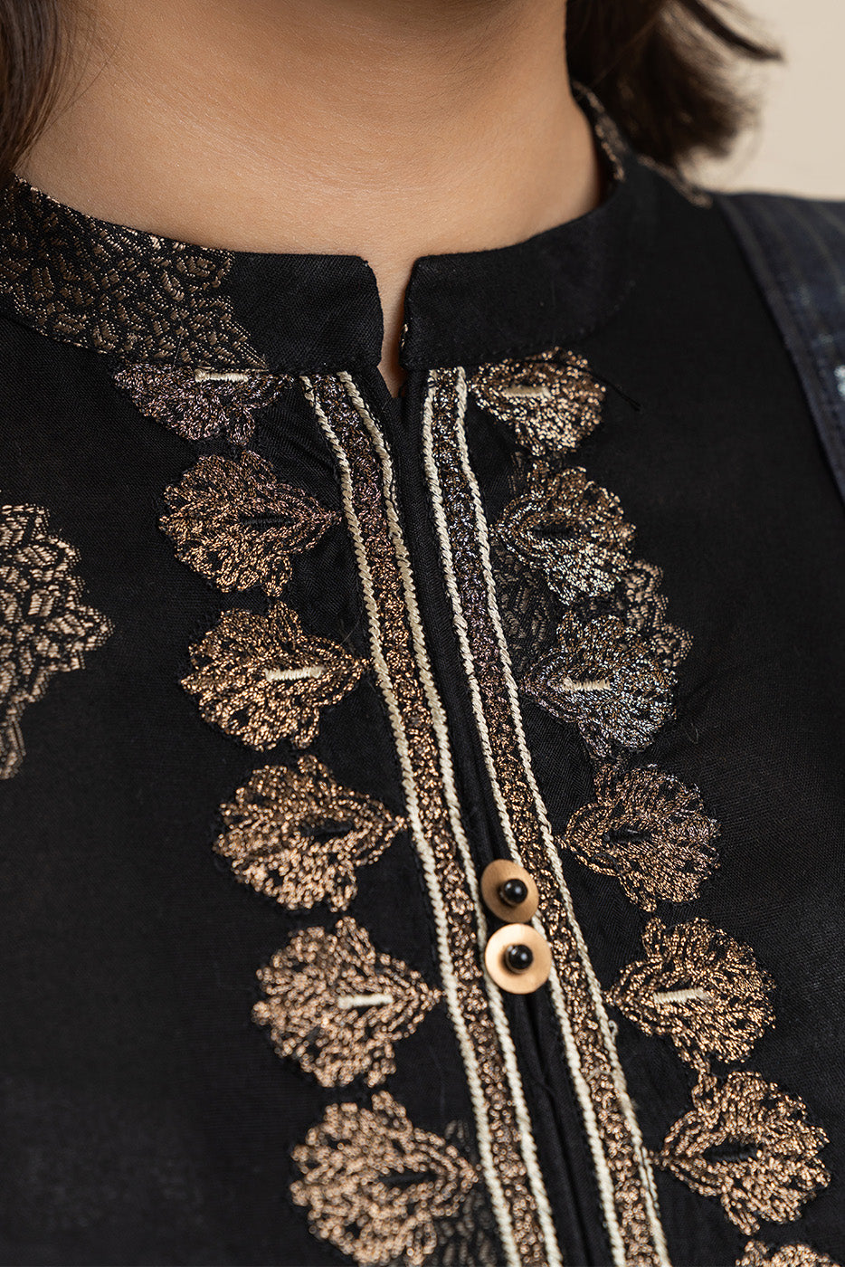 3 PIECE EMBROIDERED JACQUARD SUIT-ANTIQUE BRONZE (UNSTITCHED)