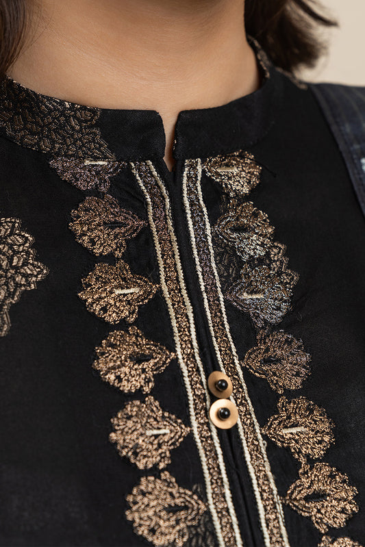 3 PIECE EMBROIDERED JACQUARD SUIT-ANTIQUE BRONZE (UNSTITCHED)