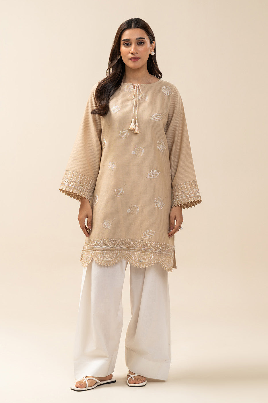 1 PIECE EMBROIDERED  TEXTURED LAWN SHIRT-SAND EDEN (UNSTITCHED)