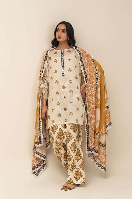 3 PIECE PRINTED LAWN SUIT-SUNNY BLAZE (UNSTITCHED)