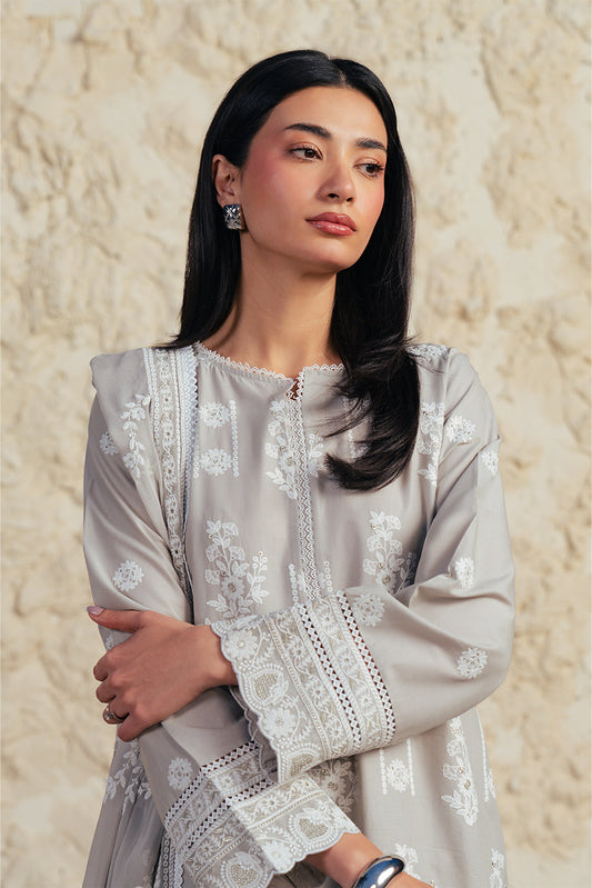 3 PIECE EMBROIDERED LAWN SUIT-GREY GRANITE (UNSTITCHED)