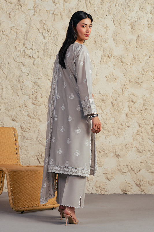 3 PIECE EMBROIDERED LAWN SUIT-GREY GRANITE (UNSTITCHED)
