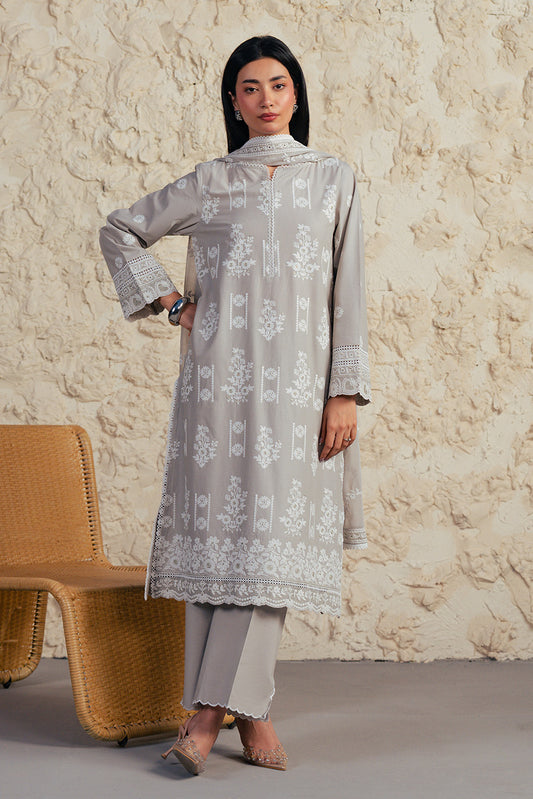 3 PIECE EMBROIDERED LAWN SUIT-GREY GRANITE (UNSTITCHED)