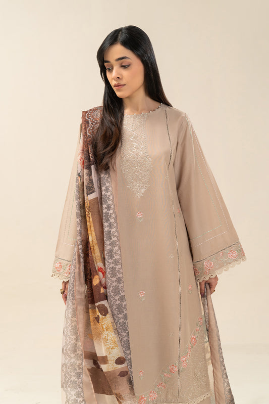 2 PIECE EMBROIDERED LAWN SUIT-PEARL CREAM (UNSTITCHED)