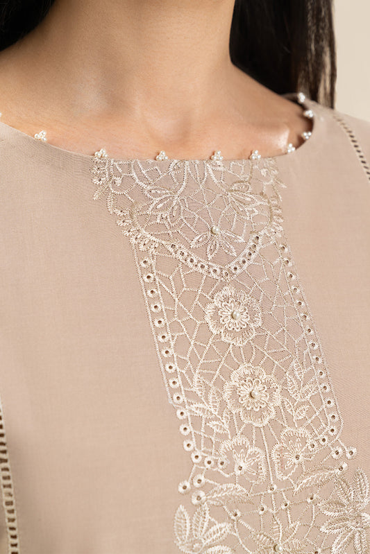 2 PIECE EMBROIDERED LAWN SUIT-PEARL CREAM (UNSTITCHED)