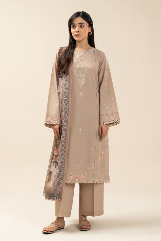 2 PIECE EMBROIDERED LAWN SUIT-PEARL CREAM (UNSTITCHED)