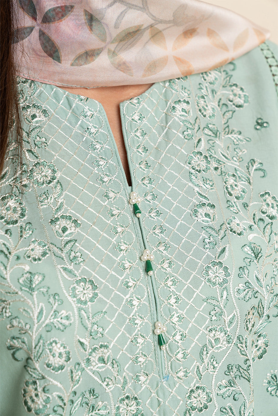 2 PIECE EMBROIDERED LAWN SUIT-MINTY GARDEN (UNSTITCHED)