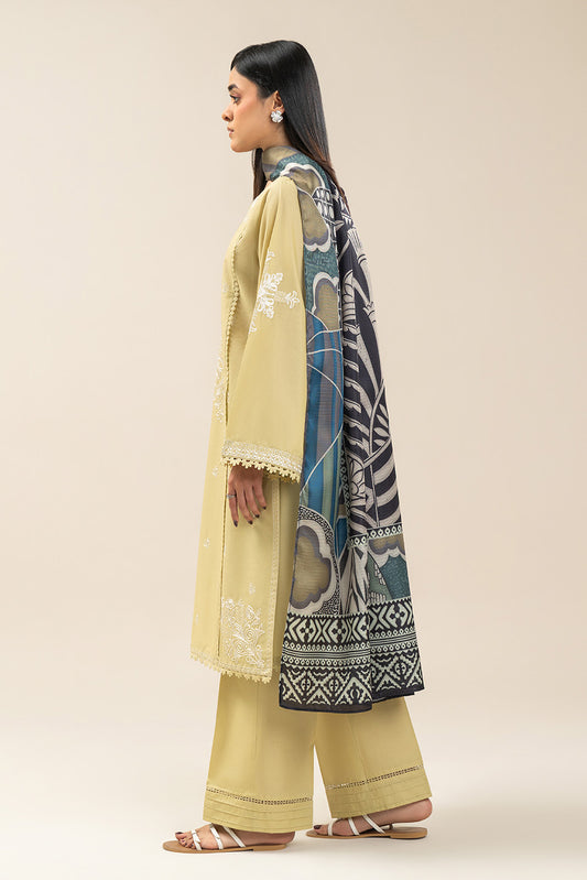 3 PIECE EMBROIDERED LAWN SUIT-SOFT VEIL (UNSTITCHED)