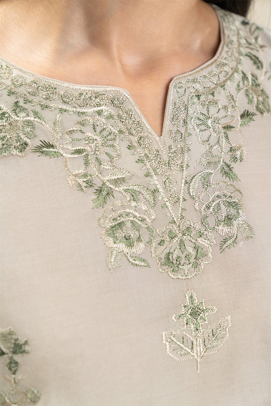 3 PIECE EMBROIDERED LAWN SUIT-OYSTER BUD (UNSTITCHED)