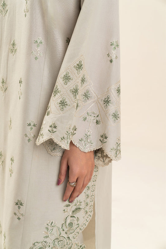 3 PIECE EMBROIDERED LAWN SUIT-OYSTER BUD (UNSTITCHED)