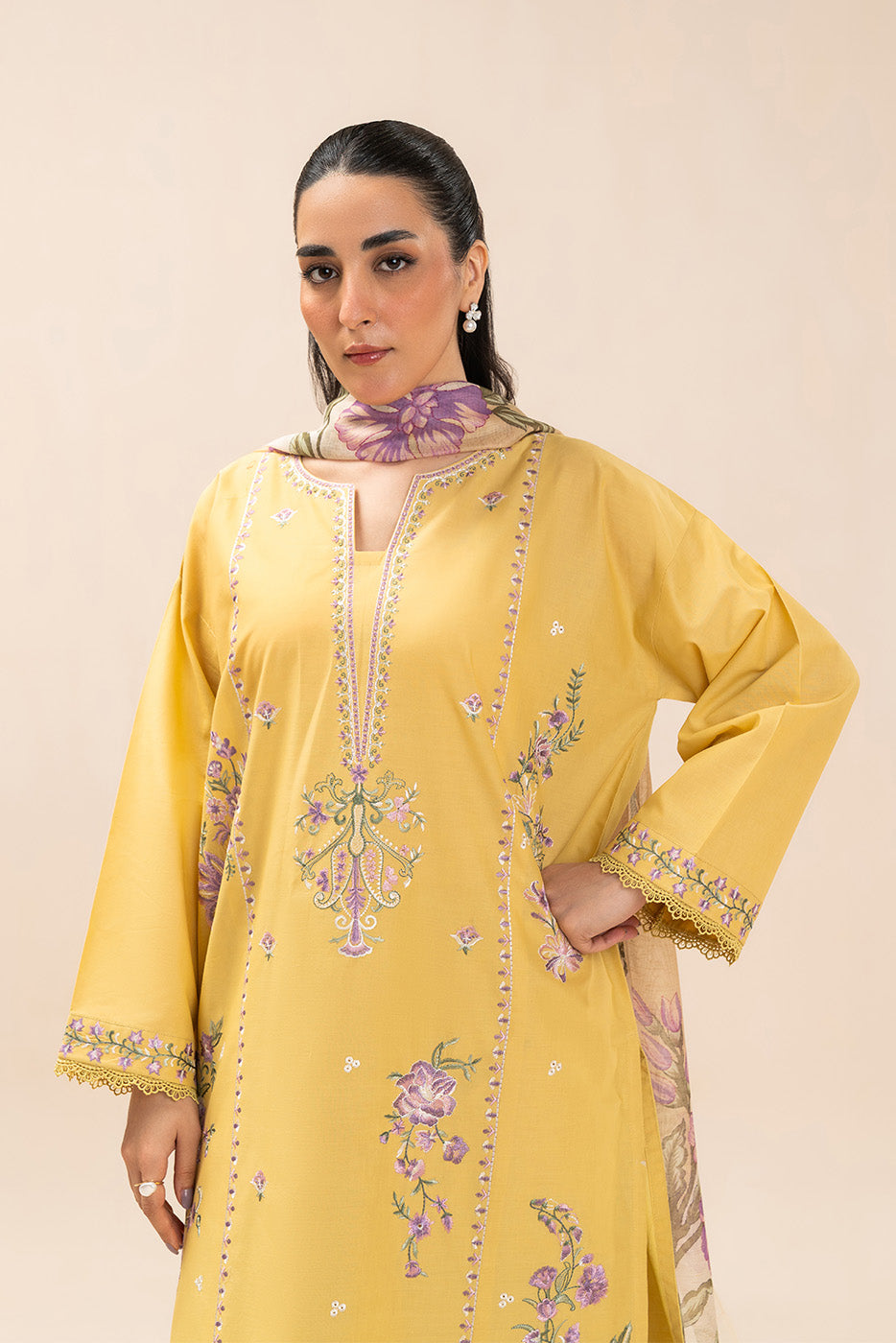 3 PIECE EMBROIDERED LAWN SUIT-SPRING MIST (UNSTITCHED)
