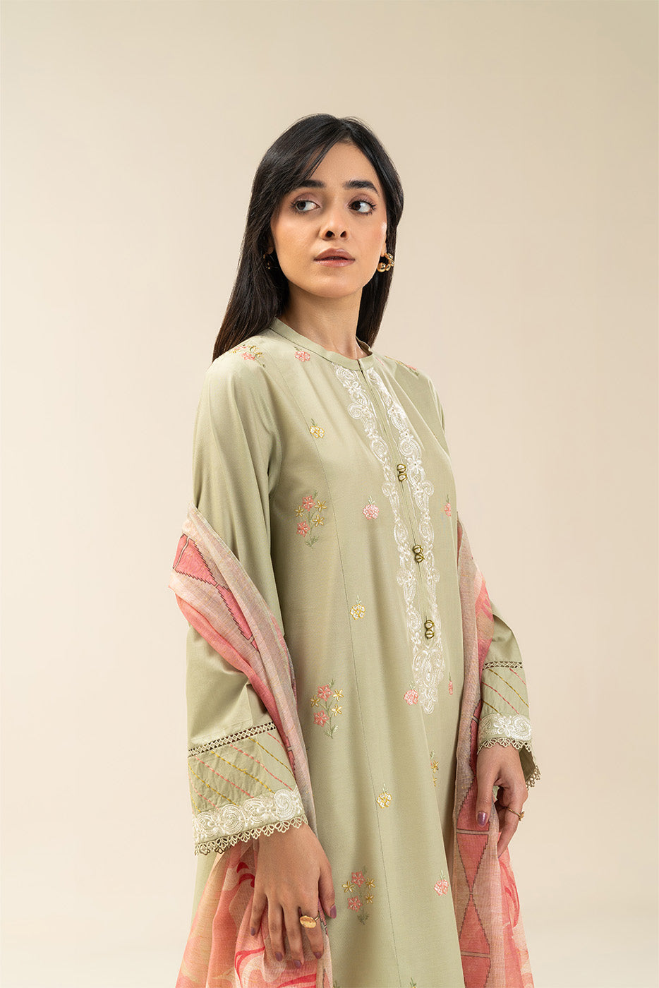 3 PIECE EMBROIDERED LAWN SUIT-CORAL REEF (UNSTITCHED)