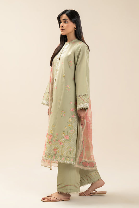 3 PIECE EMBROIDERED LAWN SUIT-CORAL REEF (UNSTITCHED)