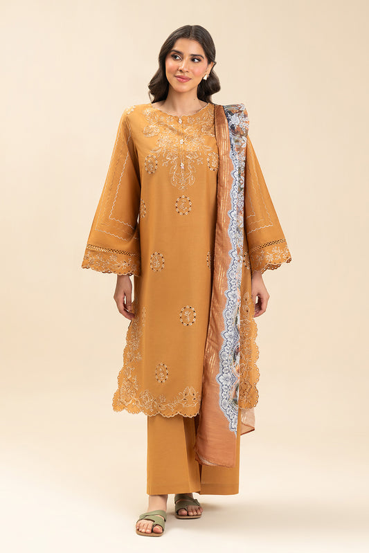 3 PIECE EMBROIDERED LAWN SUIT-MARIGOLD GRID (UNSTITCHED)