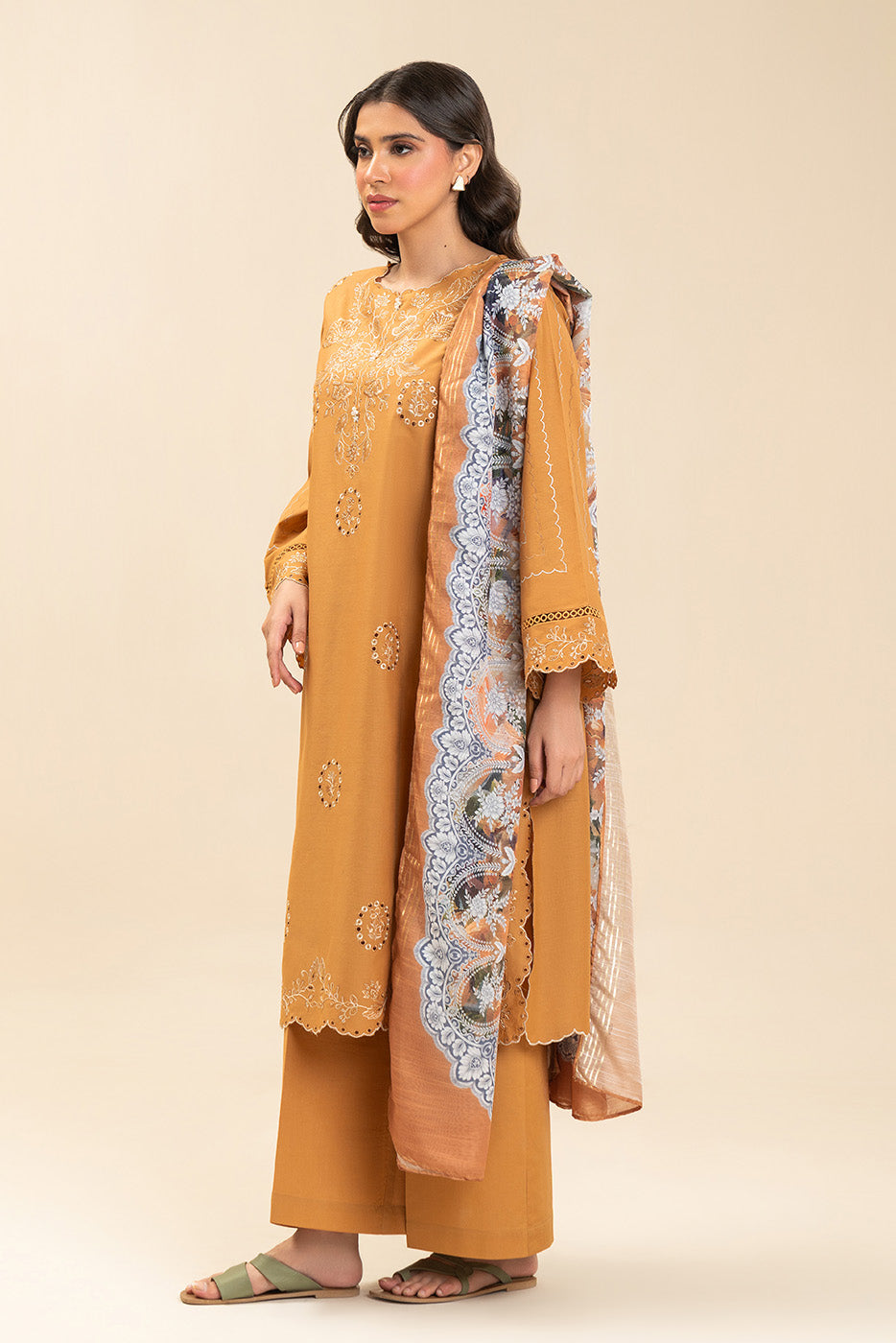 3 PIECE EMBROIDERED LAWN SUIT-MARIGOLD GRID (UNSTITCHED)