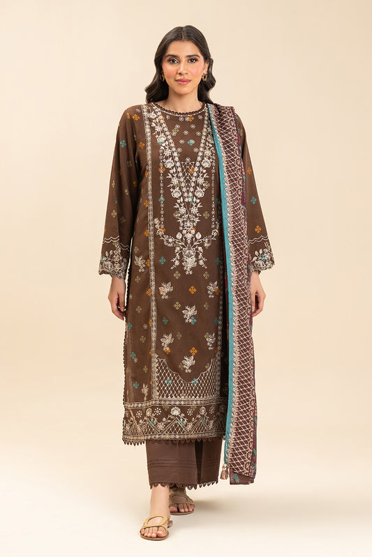 3 PIECE EMBROIDERED  JACQUARD SUIT-RUSTIC BRONZE (UNSTITCHED)