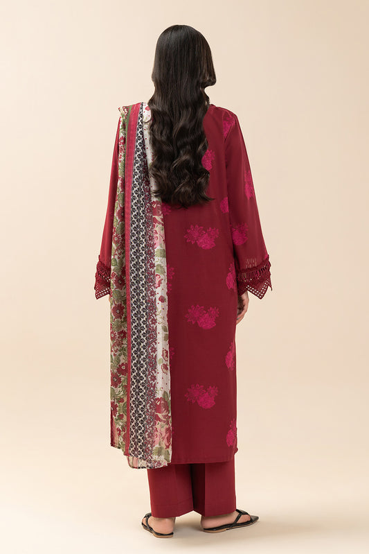3 PIECE EMBROIDERED  JACQUARD SUIT-CARMINE PETAL (UNSTITCHED)