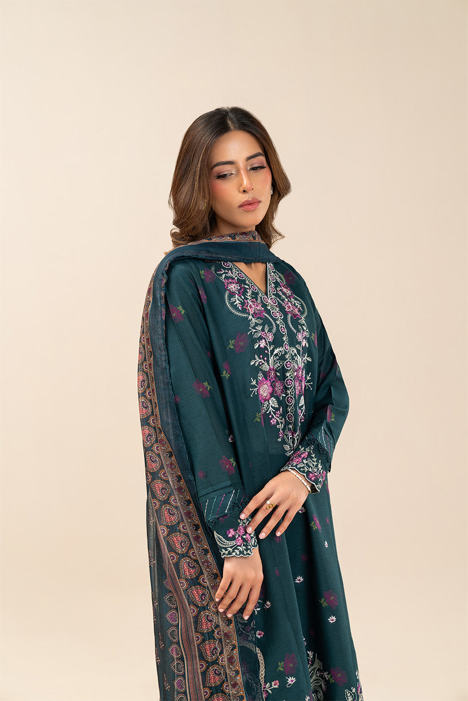 3 PIECE EMBROIDERED LAWN SUIT-MYSTIC TEAL (UNSTITCHED)
