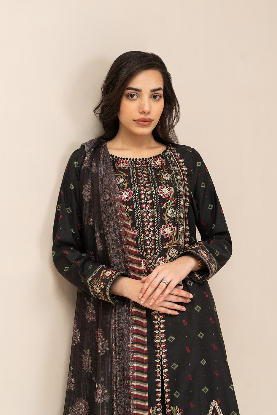 3 PIECE EMBROIDERED  JACQUARD SUIT-SABLE GRACE (UNSTITCHED)