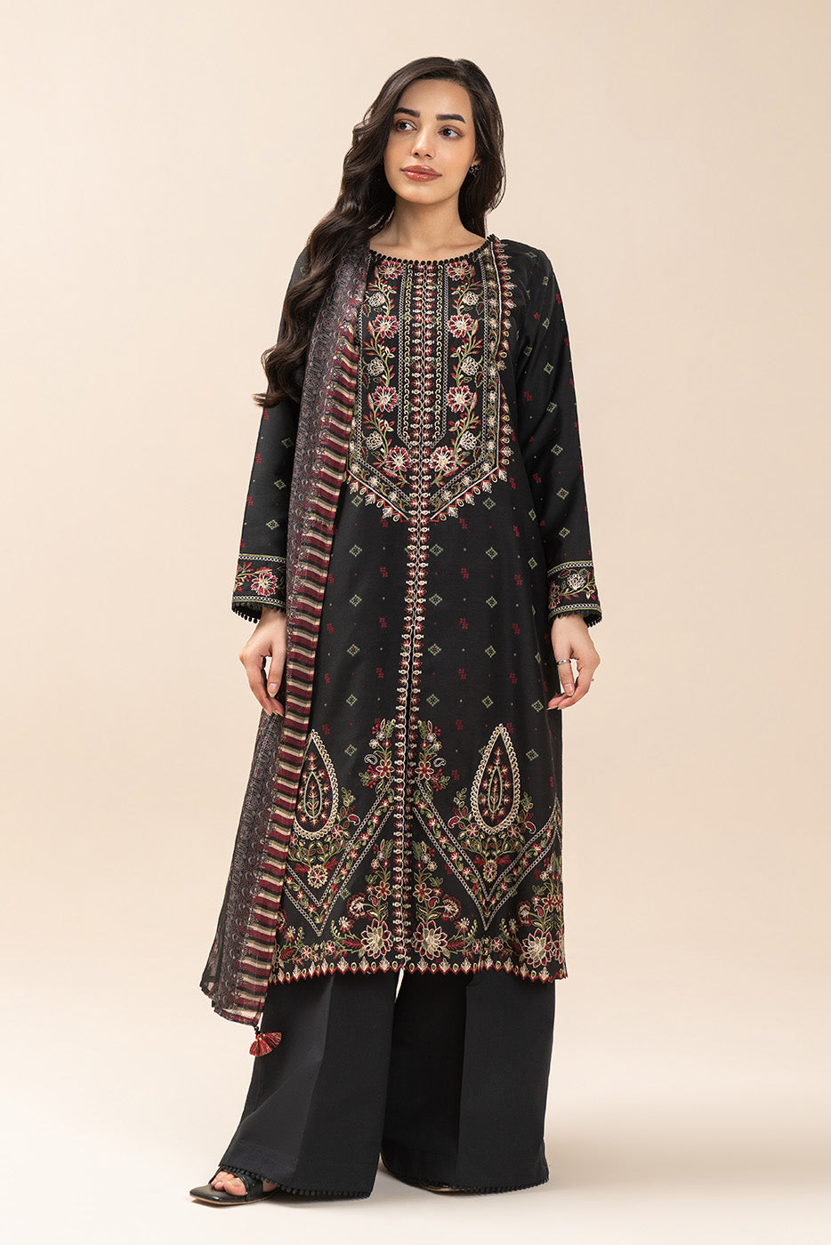 3 PIECE EMBROIDERED  JACQUARD SUIT-SABLE GRACE (UNSTITCHED)