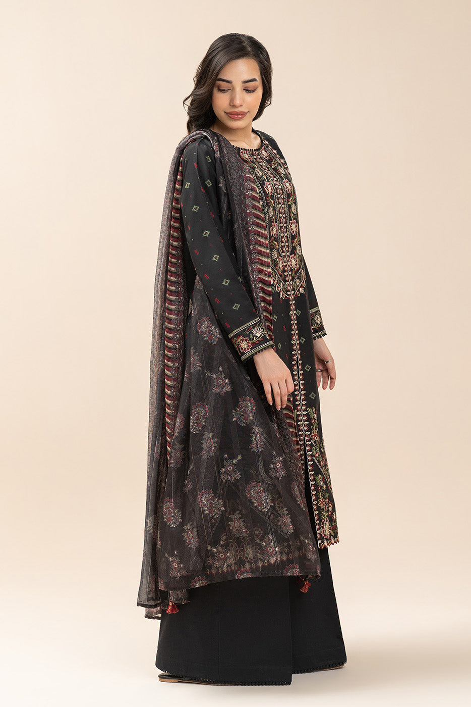 3 PIECE EMBROIDERED  JACQUARD SUIT-SABLE GRACE (UNSTITCHED)
