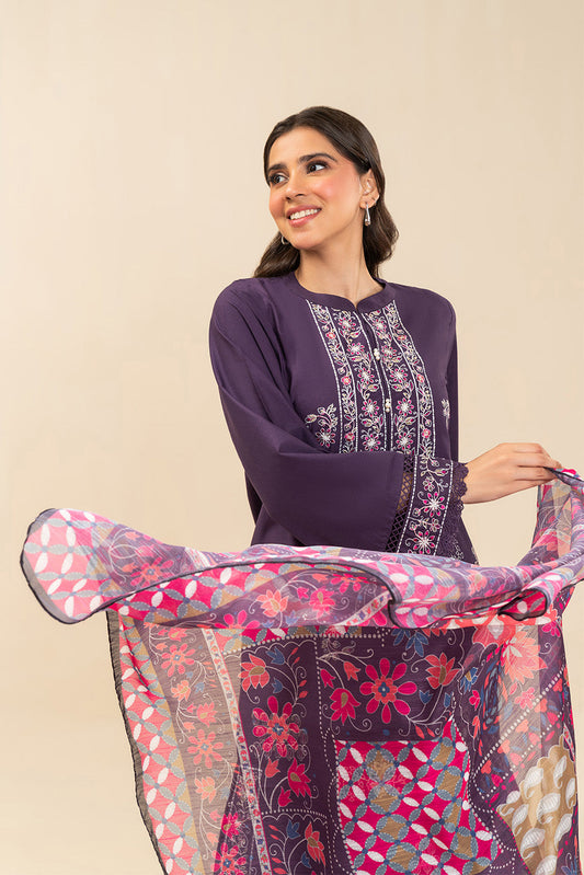 3 PIECE EMBROIDERED LAWN SUIT-IMPERIAL PLUM (UNSTITCHED)