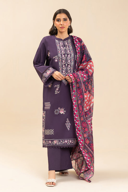3 PIECE EMBROIDERED LAWN SUIT-IMPERIAL PLUM (UNSTITCHED)