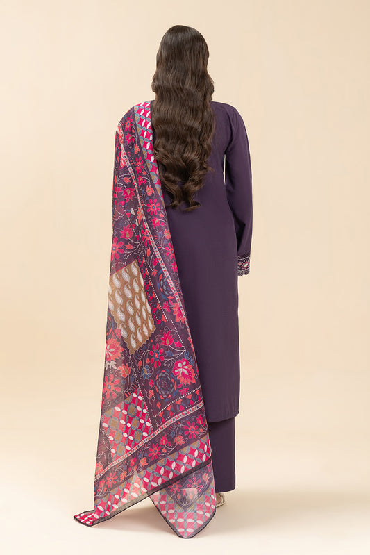 3 PIECE EMBROIDERED LAWN SUIT-IMPERIAL PLUM (UNSTITCHED)