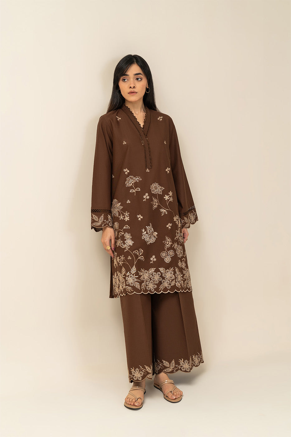 2 PIECE EMBROIDERED LAWN SUIT-EARTHLY BRONZE (UNSTITCHED)