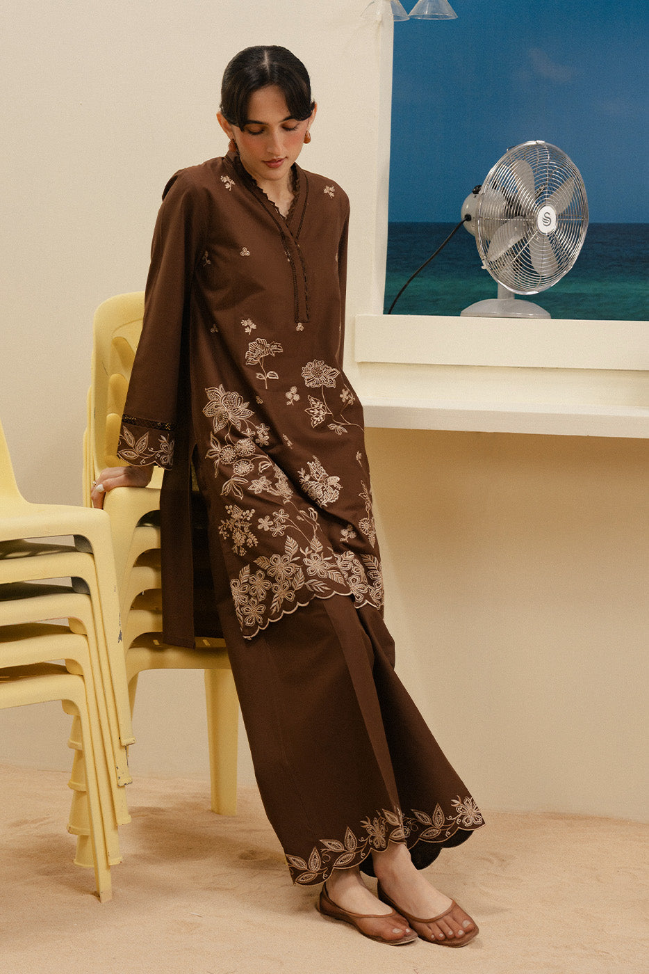 2 PIECE EMBROIDERED LAWN SUIT-EARTHLY BRONZE (UNSTITCHED)