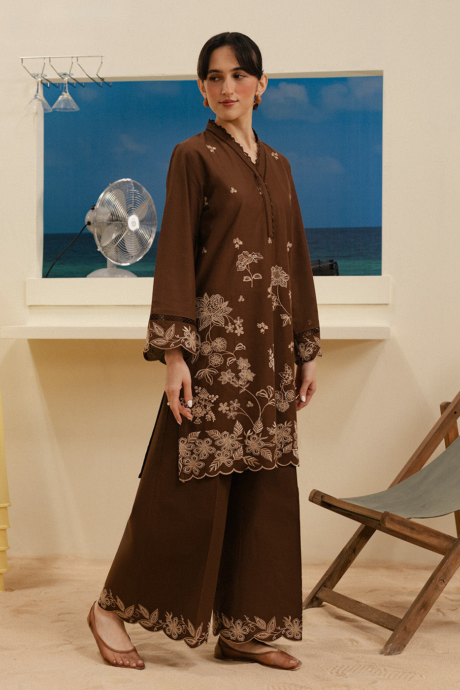 2 PIECE EMBROIDERED LAWN SUIT-EARTHLY BRONZE (UNSTITCHED)