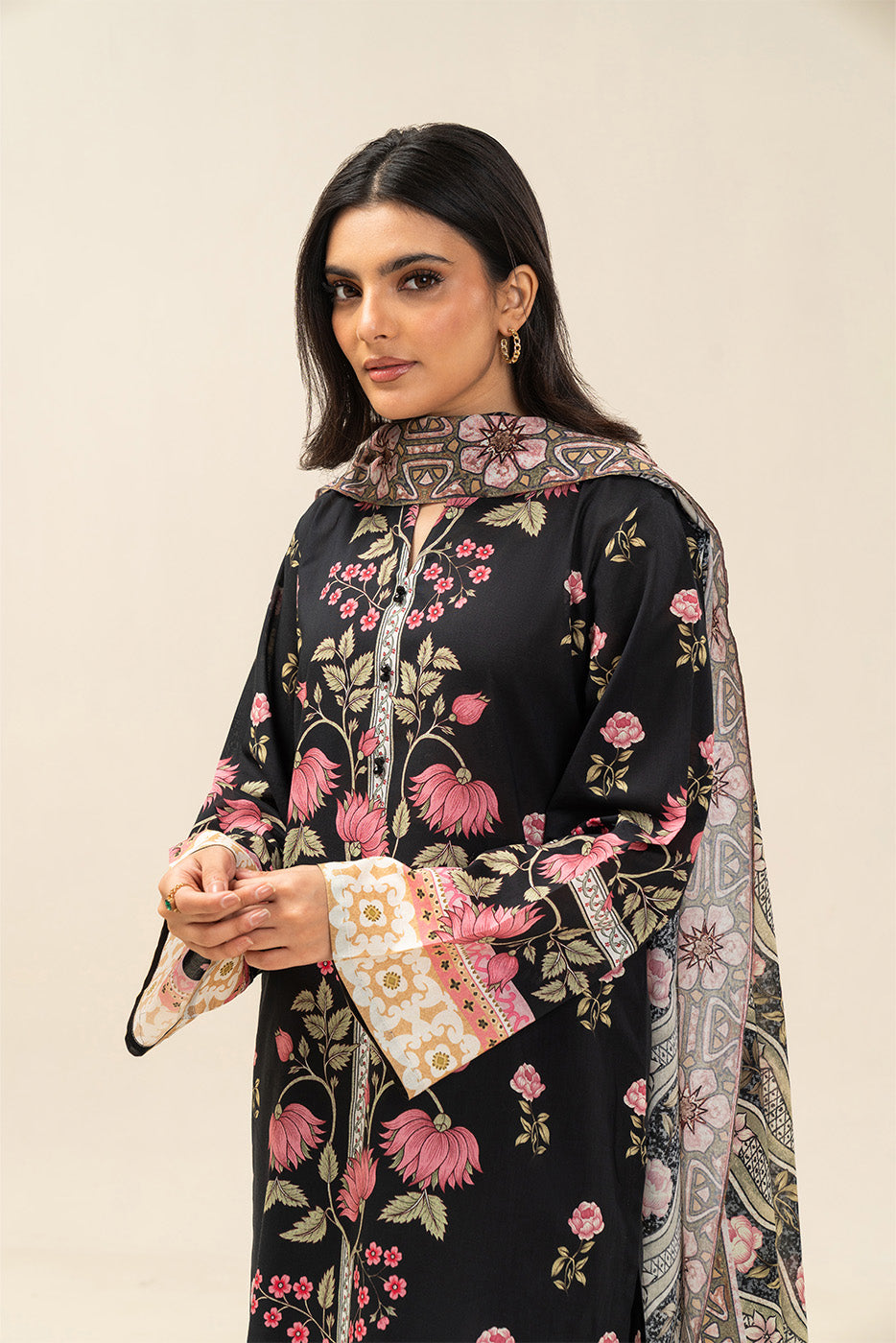 3 PIECE PRINTED LAWN SUIT-EVENING GARDEN (UNSTITCHED)