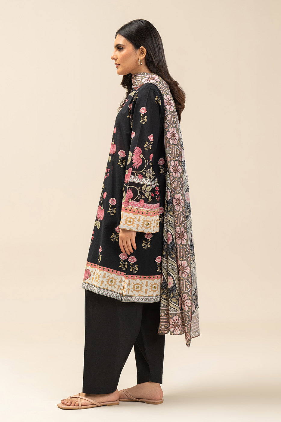 3 PIECE PRINTED LAWN SUIT-EVENING GARDEN (UNSTITCHED)