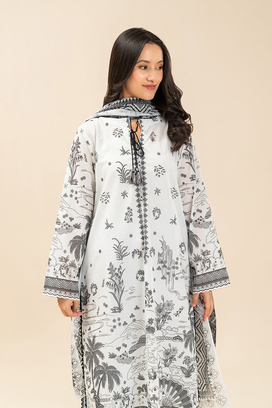 3 PIECE PRINTED LAWN SUIT-HERITAGE NOIR (UNSTITCHED)