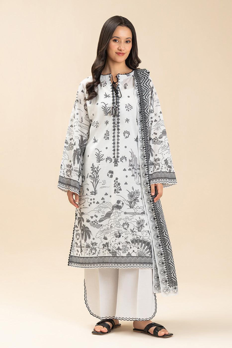 3 PIECE PRINTED LAWN SUIT-HERITAGE NOIR (UNSTITCHED)