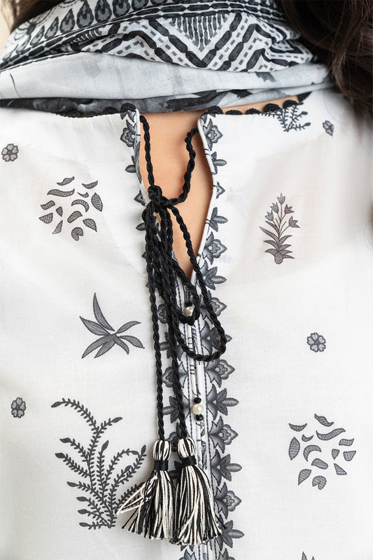 3 PIECE PRINTED LAWN SUIT-HERITAGE NOIR (UNSTITCHED)
