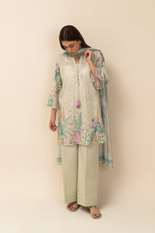 3 PIECE PRINTED LAWN SUIT-SPRING SERENITY (UNSTITCHED)