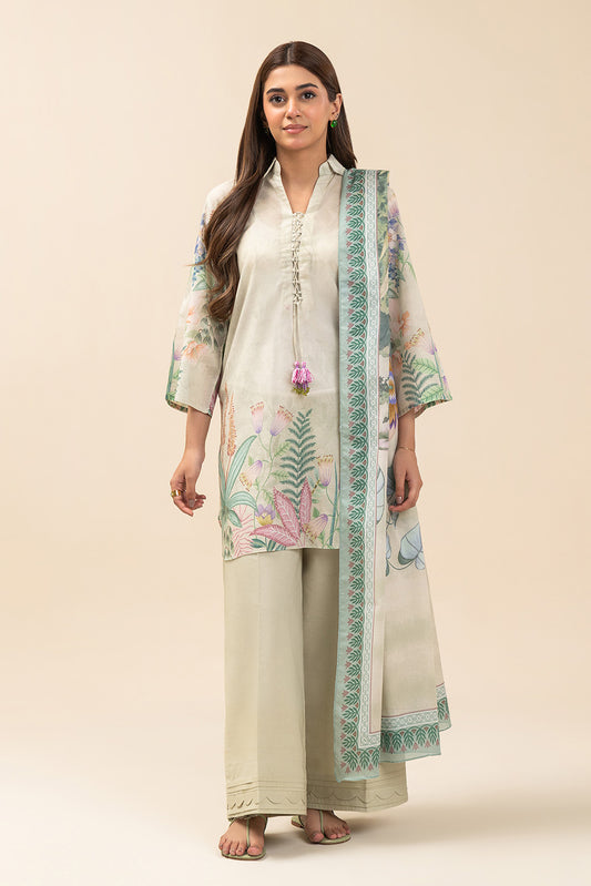 3 PIECE PRINTED LAWN SUIT-SPRING SERENITY (UNSTITCHED)
