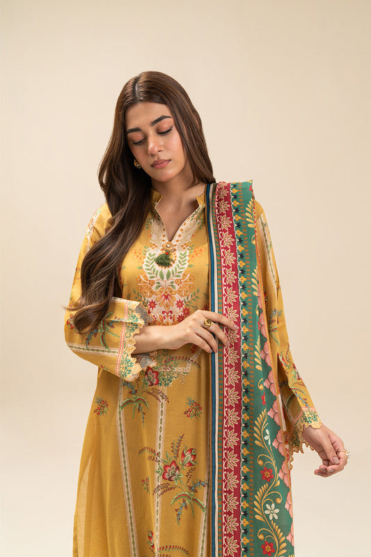 3 PIECE PRINTED LAWN SUIT-MUSTARD MELODY (UNSTITCHED)