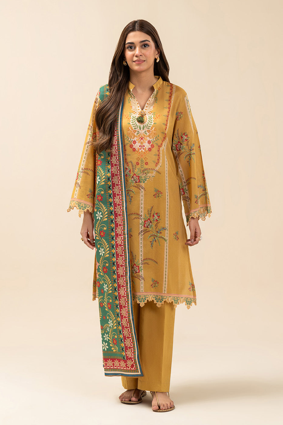 3 PIECE PRINTED LAWN SUIT-MUSTARD MELODY (UNSTITCHED)