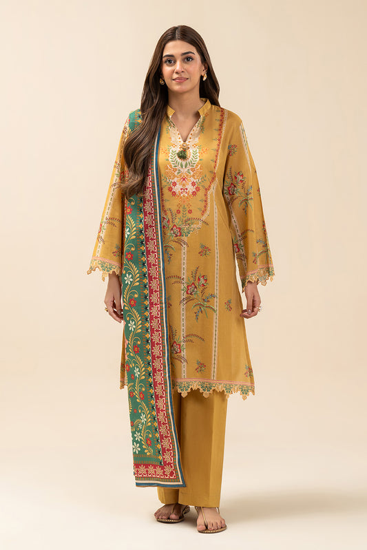 3 PIECE PRINTED LAWN SUIT-MUSTARD MELODY (UNSTITCHED)