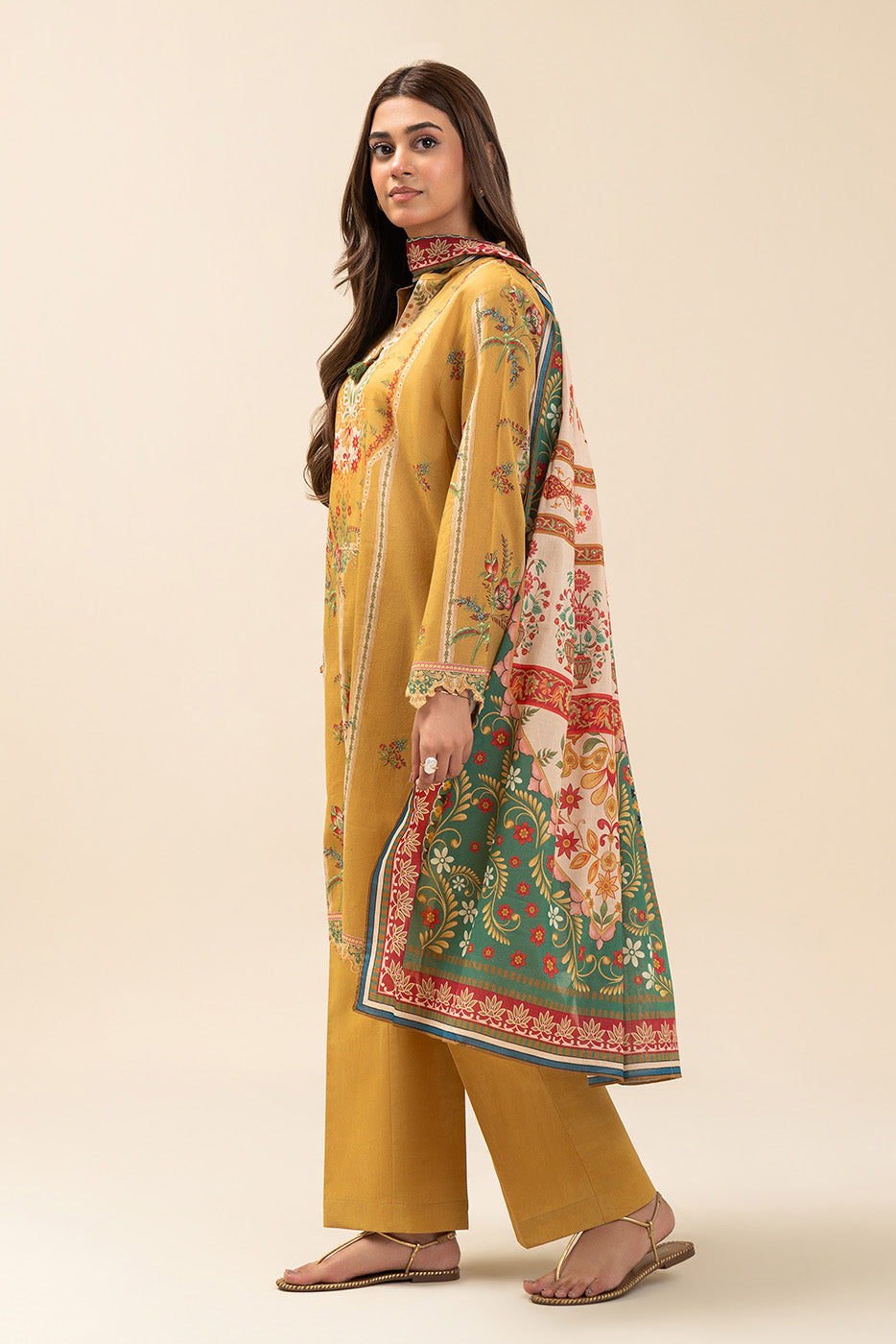 3 PIECE PRINTED LAWN SUIT-MUSTARD MELODY (UNSTITCHED)