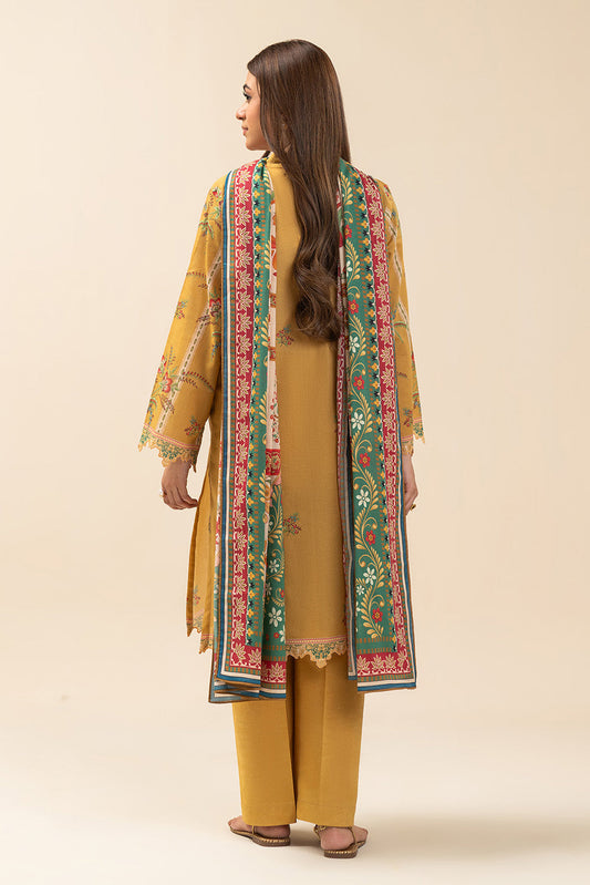 3 PIECE PRINTED LAWN SUIT-MUSTARD MELODY (UNSTITCHED)