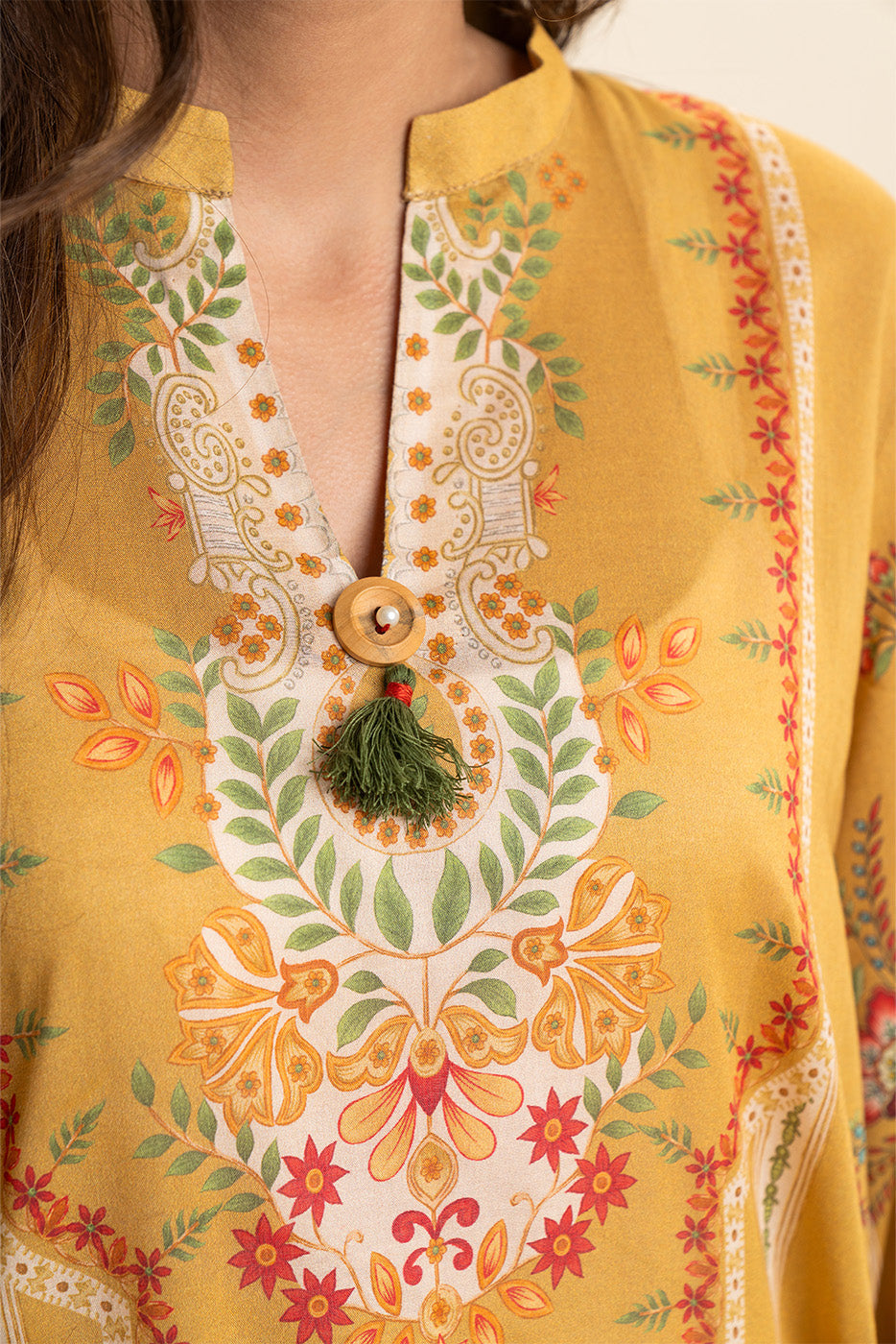 3 PIECE PRINTED LAWN SUIT-MUSTARD MELODY (UNSTITCHED)